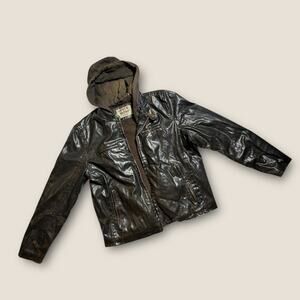 Levi’s Faux Leather Moto Jacket Sherpa Lined Hoodie Brown L M06